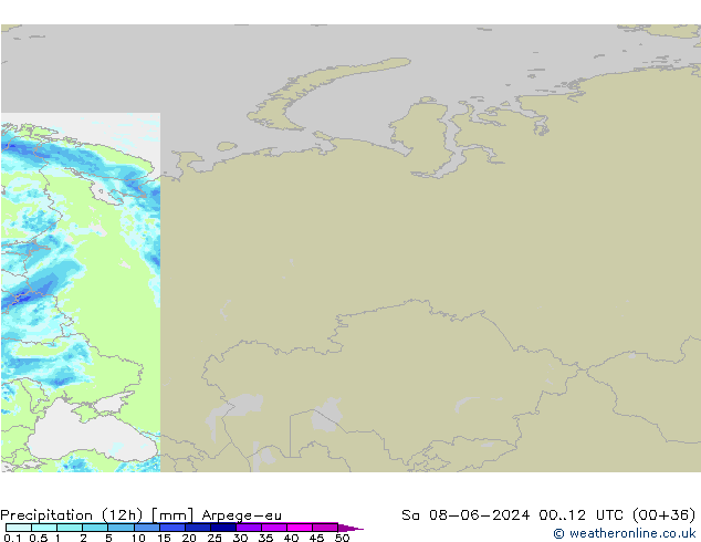 Yağış (12h) Arpege-eu Cts 08.06.2024 12 UTC