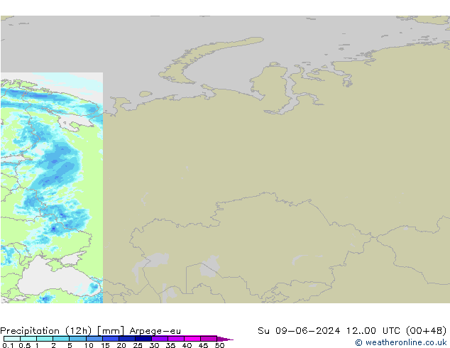 Precipitazione (12h) Arpege-eu dom 09.06.2024 00 UTC