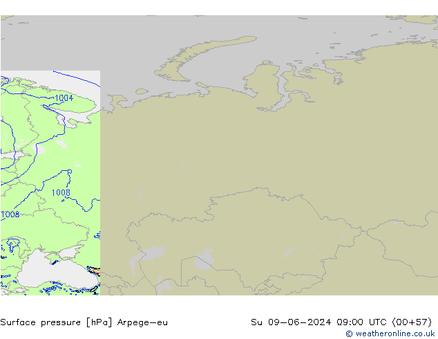 Pressione al suolo Arpege-eu dom 09.06.2024 09 UTC