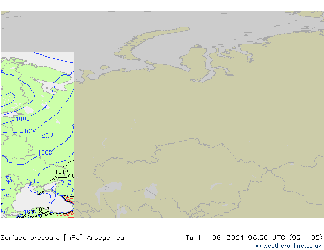 Surface pressure Arpege-eu Tu 11.06.2024 06 UTC