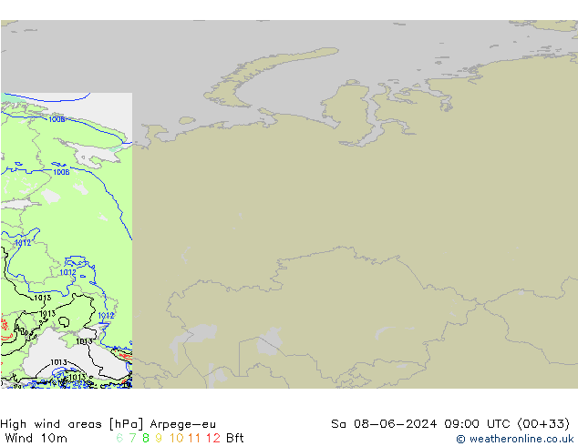 High wind areas Arpege-eu  08.06.2024 09 UTC