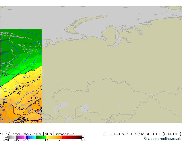 SLP/Temp. 850 hPa Arpege-eu mar 11.06.2024 06 UTC