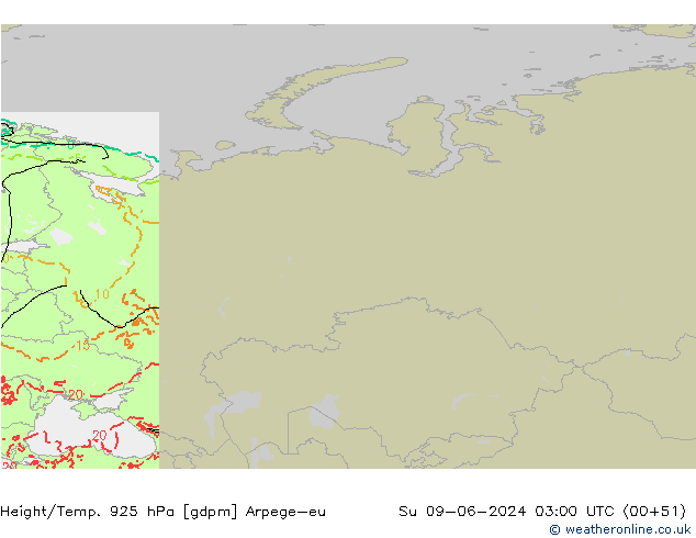 Height/Temp. 925 hPa Arpege-eu Ne 09.06.2024 03 UTC