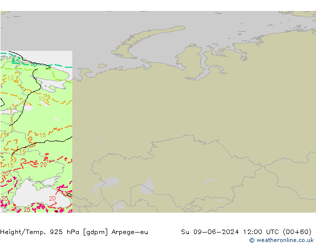 Height/Temp. 925 hPa Arpege-eu Ne 09.06.2024 12 UTC