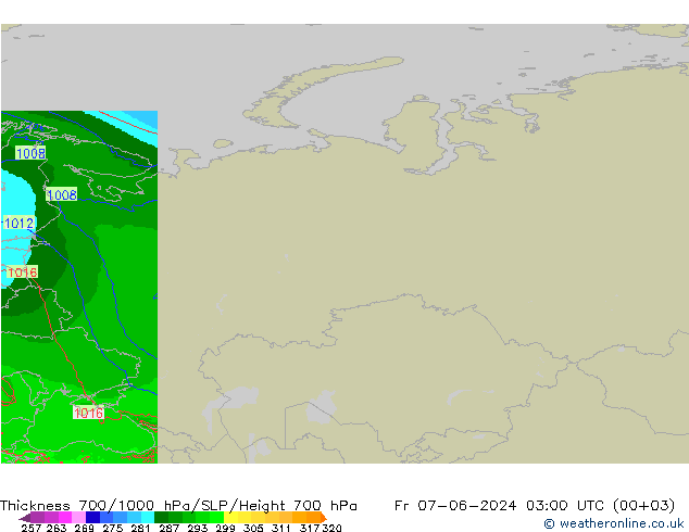 Thck 700-1000 hPa Arpege-eu ven 07.06.2024 03 UTC