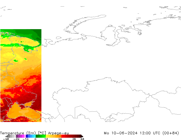 Temperatura (2m) Arpege-eu Seg 10.06.2024 12 UTC