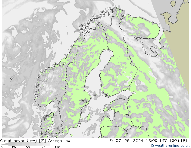 Bewolking (Laag) Arpege-eu vr 07.06.2024 18 UTC