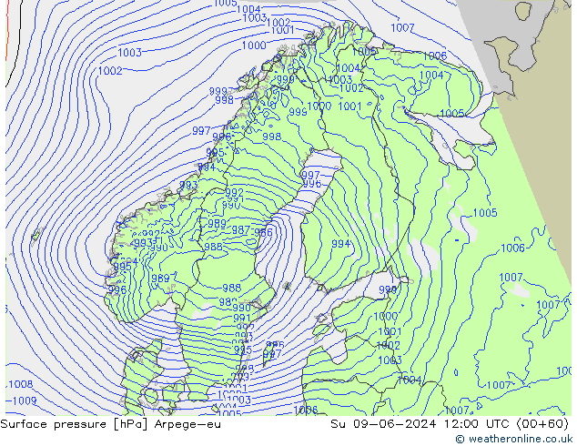 pressão do solo Arpege-eu Dom 09.06.2024 12 UTC