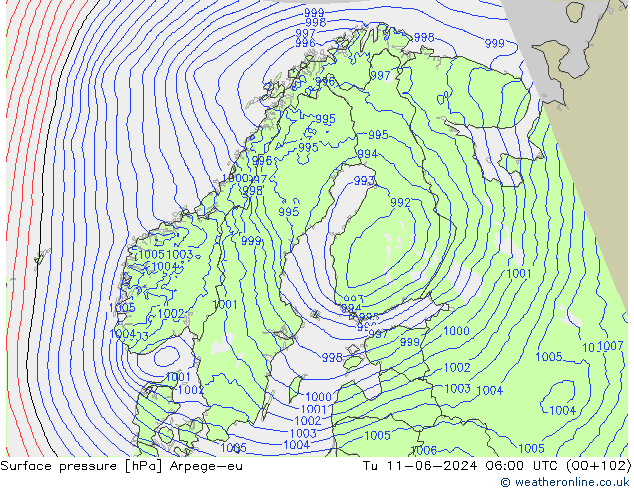 Pressione al suolo Arpege-eu mar 11.06.2024 06 UTC