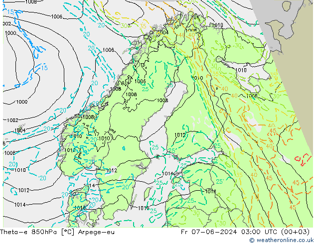 Theta-e 850hPa Arpege-eu vr 07.06.2024 03 UTC