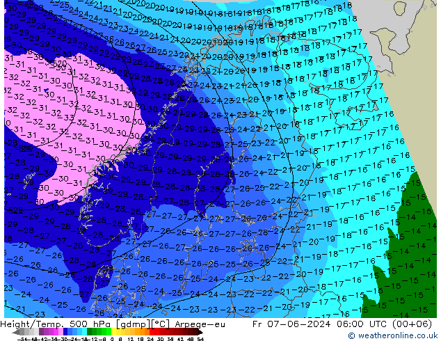 Geop./Temp. 500 hPa Arpege-eu vie 07.06.2024 06 UTC