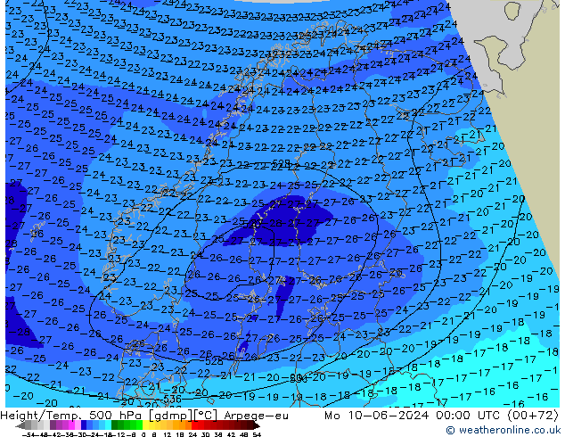 Height/Temp. 500 hPa Arpege-eu Seg 10.06.2024 00 UTC