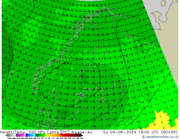 Height/Temp. 700 гПа Arpege-eu Вс 09.06.2024 18 UTC