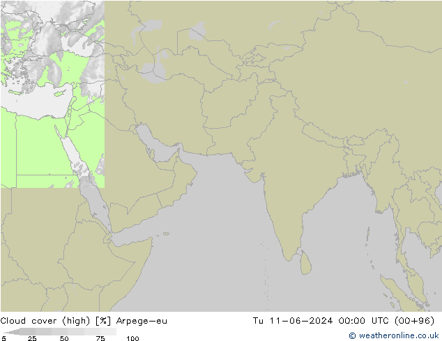 vysoký oblak Arpege-eu Út 11.06.2024 00 UTC