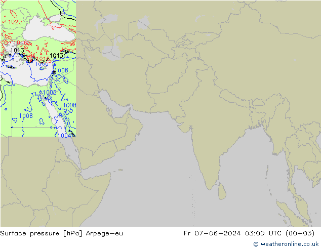 Atmosférický tlak Arpege-eu Pá 07.06.2024 03 UTC