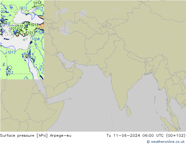 Surface pressure Arpege-eu Tu 11.06.2024 06 UTC