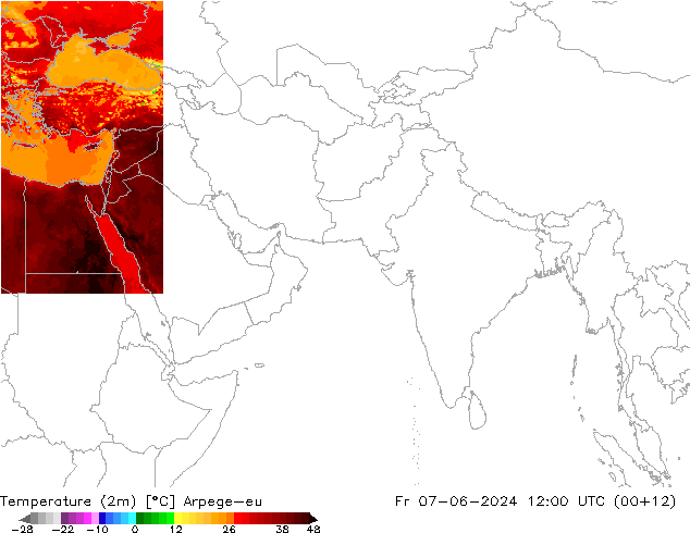 mapa temperatury (2m) Arpege-eu pt. 07.06.2024 12 UTC