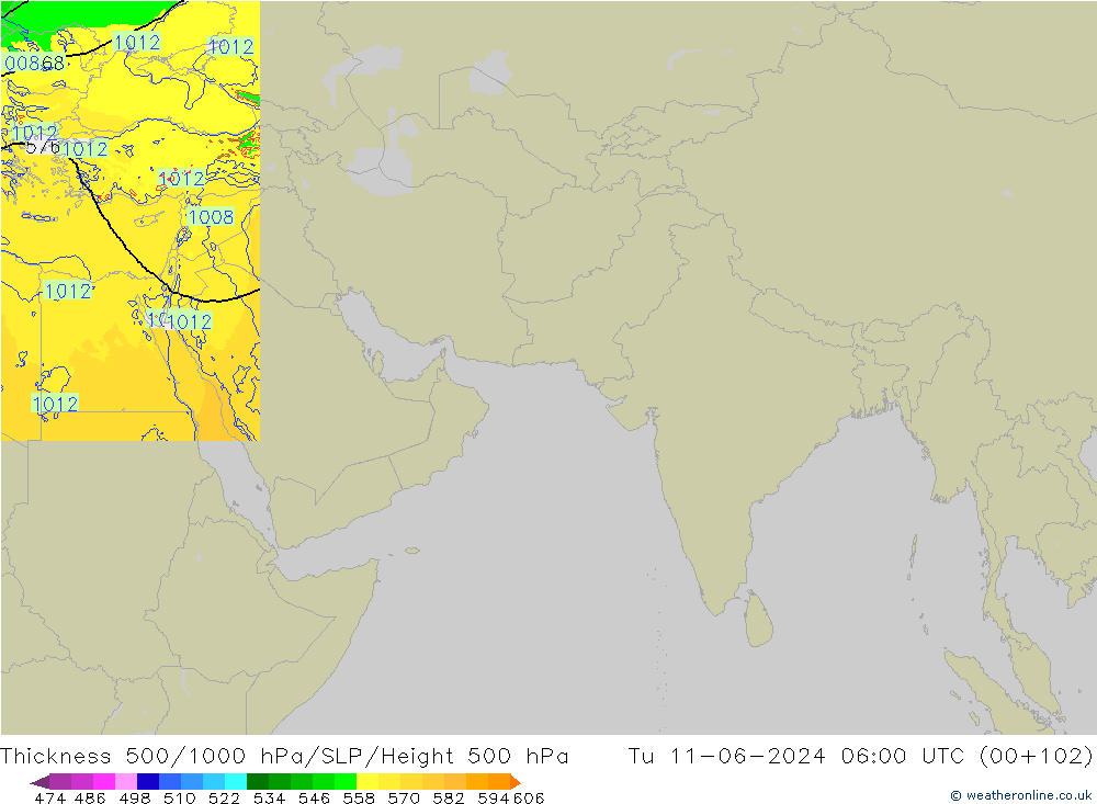 Dikte 500-1000hPa Arpege-eu di 11.06.2024 06 UTC