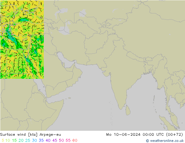 Vento 10 m Arpege-eu Seg 10.06.2024 00 UTC