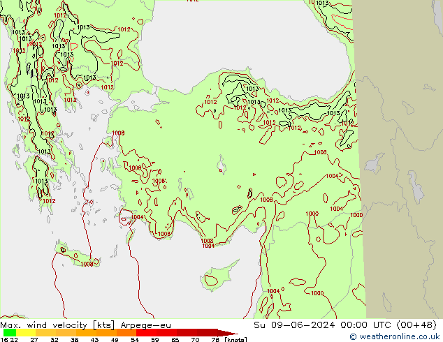 Max. wind velocity Arpege-eu dim 09.06.2024 00 UTC