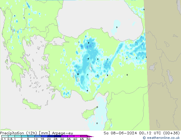 Precipitação (12h) Arpege-eu Sáb 08.06.2024 12 UTC