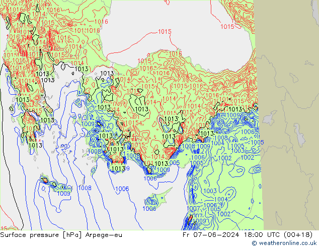 Luchtdruk (Grond) Arpege-eu vr 07.06.2024 18 UTC