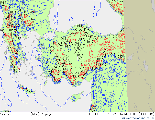 Surface pressure Arpege-eu Tu 11.06.2024 06 UTC