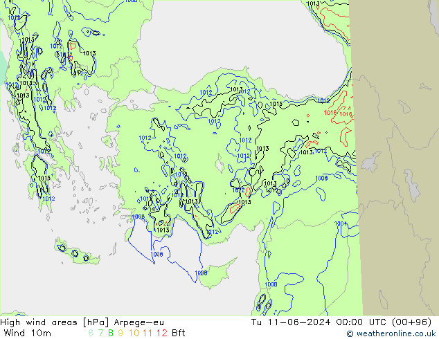 High wind areas Arpege-eu  11.06.2024 00 UTC