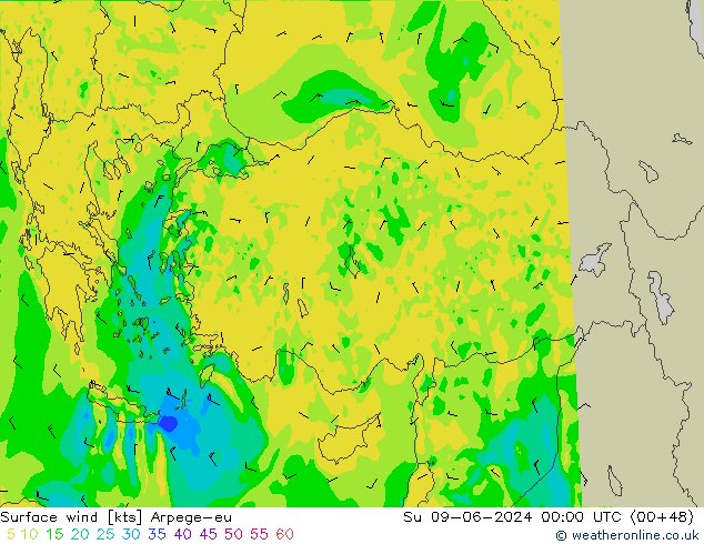 Vent 10 m Arpege-eu dim 09.06.2024 00 UTC