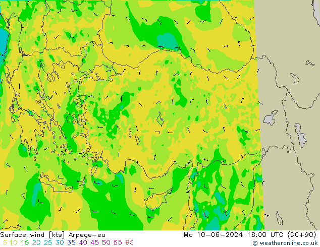 Surface wind Arpege-eu Mo 10.06.2024 18 UTC