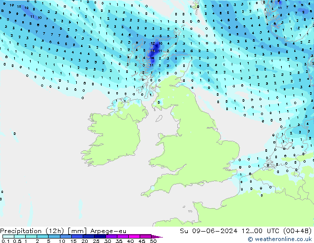 Precipitation (12h) Arpege-eu Su 09.06.2024 00 UTC