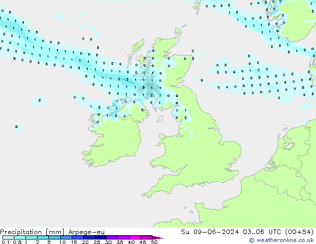 осадки Arpege-eu Вс 09.06.2024 06 UTC