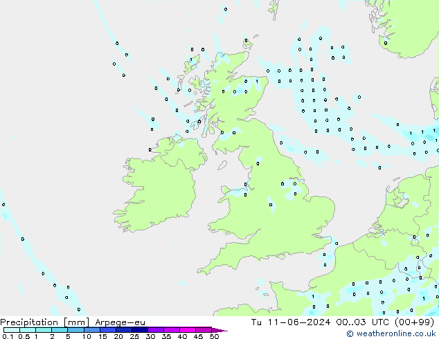 Précipitation Arpege-eu mar 11.06.2024 03 UTC