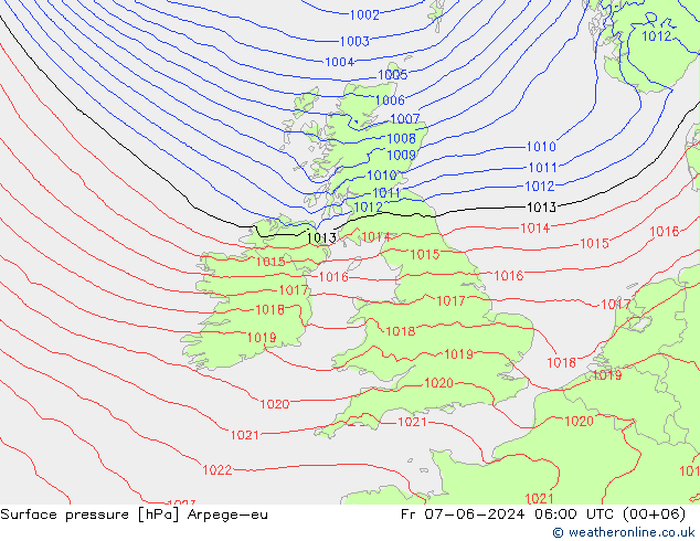 Pressione al suolo Arpege-eu ven 07.06.2024 06 UTC