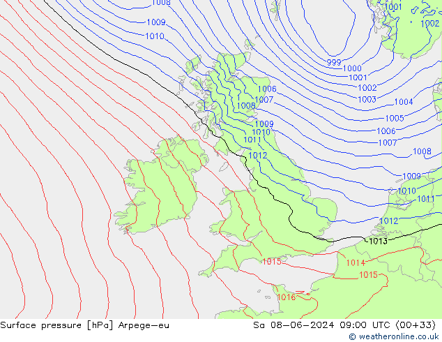 приземное давление Arpege-eu сб 08.06.2024 09 UTC
