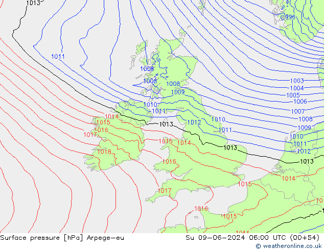 pressão do solo Arpege-eu Dom 09.06.2024 06 UTC