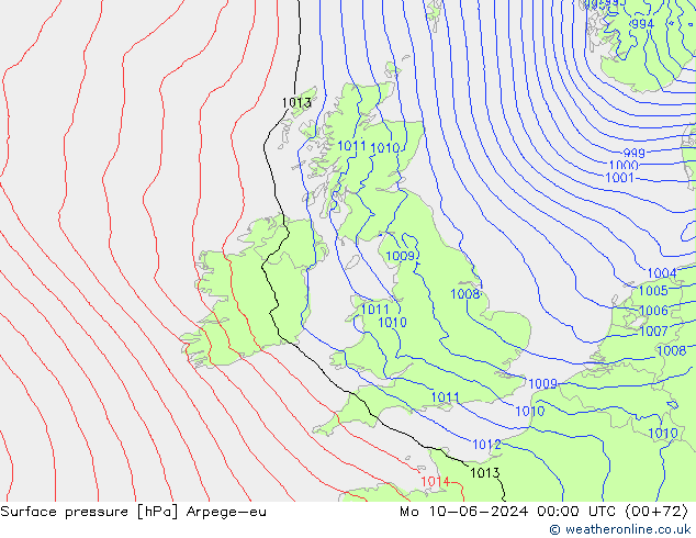 ciśnienie Arpege-eu pon. 10.06.2024 00 UTC