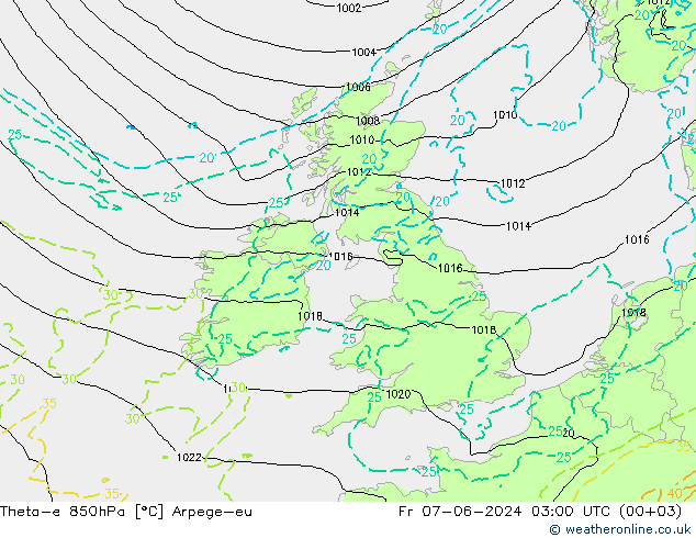 Theta-e 850гПа Arpege-eu пт 07.06.2024 03 UTC