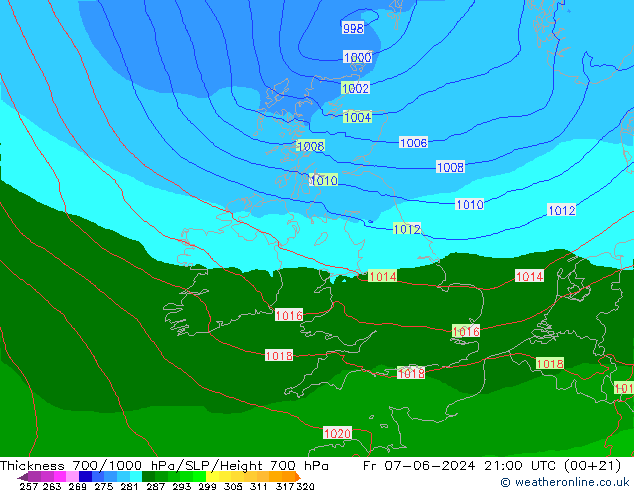 Thck 700-1000 hPa Arpege-eu ven 07.06.2024 21 UTC