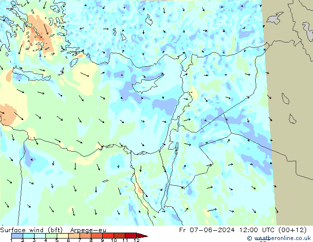 Vento 10 m (bft) Arpege-eu Sex 07.06.2024 12 UTC
