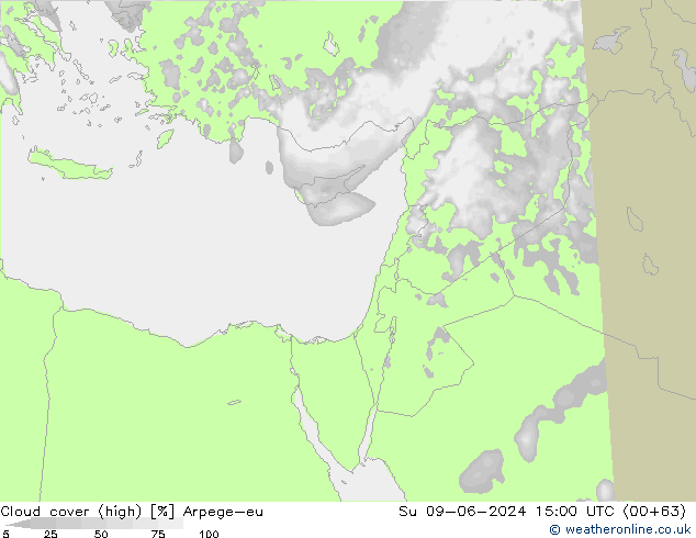 Cloud cover (high) Arpege-eu Su 09.06.2024 15 UTC