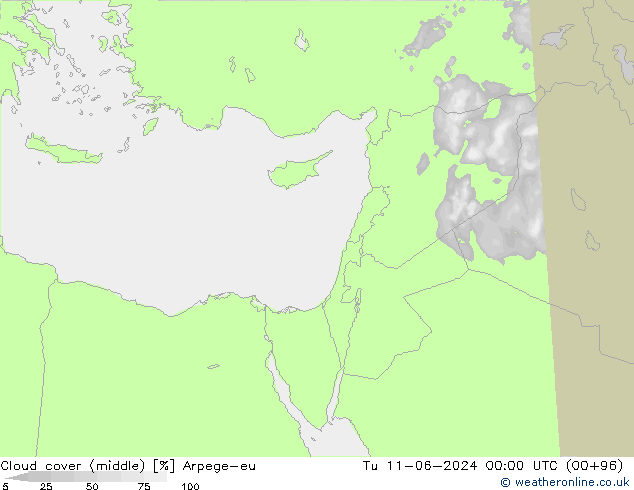 Cloud cover (middle) Arpege-eu Tu 11.06.2024 00 UTC