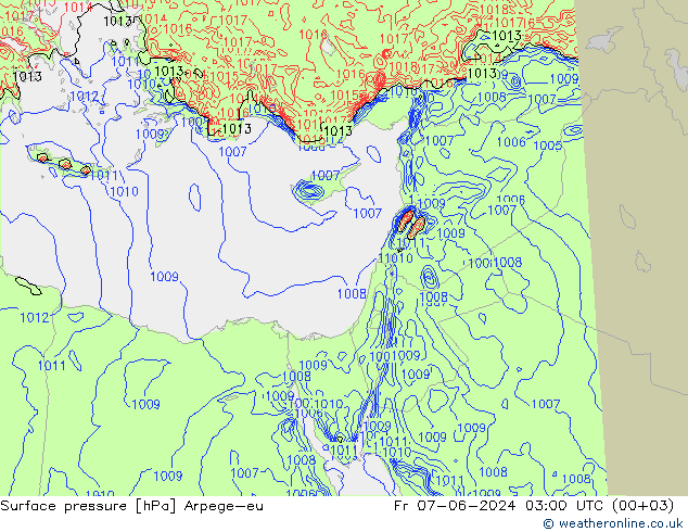 Atmosférický tlak Arpege-eu Pá 07.06.2024 03 UTC