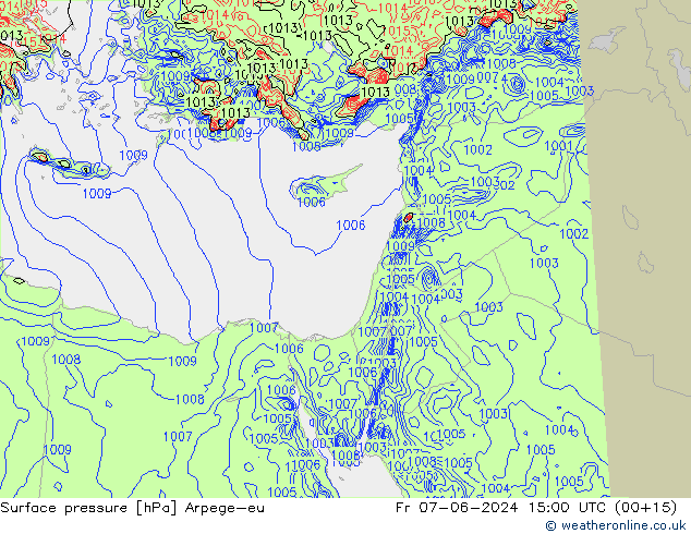 приземное давление Arpege-eu пт 07.06.2024 15 UTC