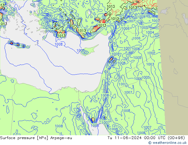 Atmosférický tlak Arpege-eu Út 11.06.2024 00 UTC