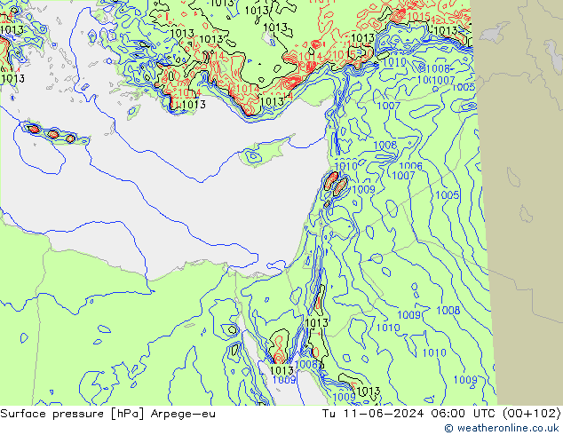 Surface pressure Arpege-eu Tu 11.06.2024 06 UTC