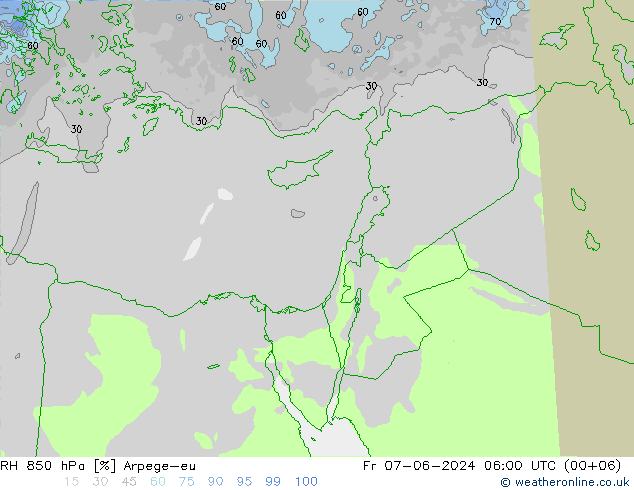 RH 850 hPa Arpege-eu Fr 07.06.2024 06 UTC