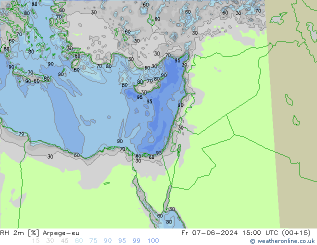 Humidité rel. 2m Arpege-eu ven 07.06.2024 15 UTC