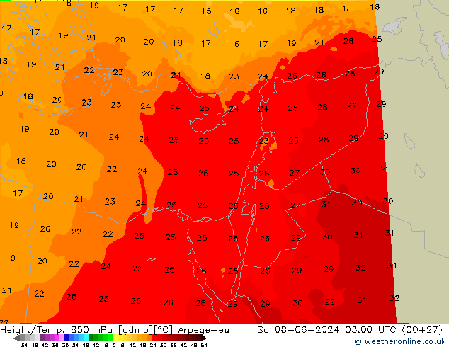 Height/Temp. 850 hPa Arpege-eu Sa 08.06.2024 03 UTC