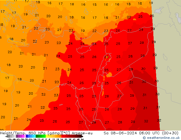 Height/Temp. 850 hPa Arpege-eu Sa 08.06.2024 06 UTC